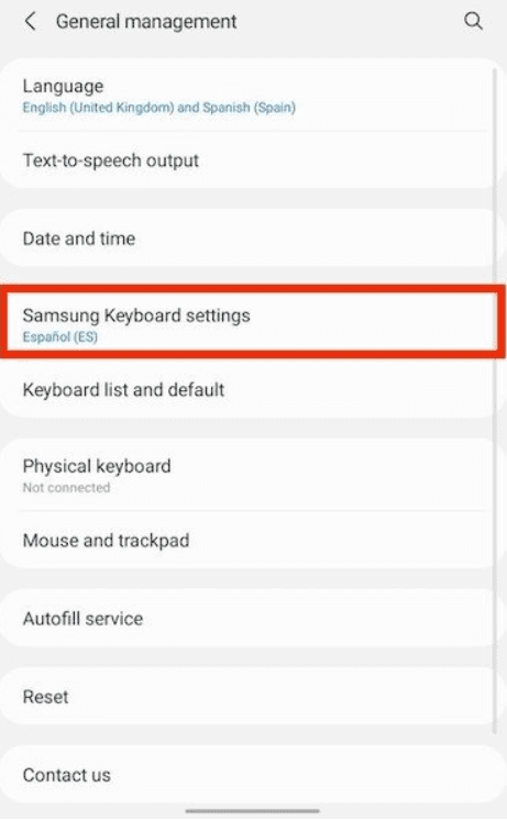 Paramètres du clavier Samsung