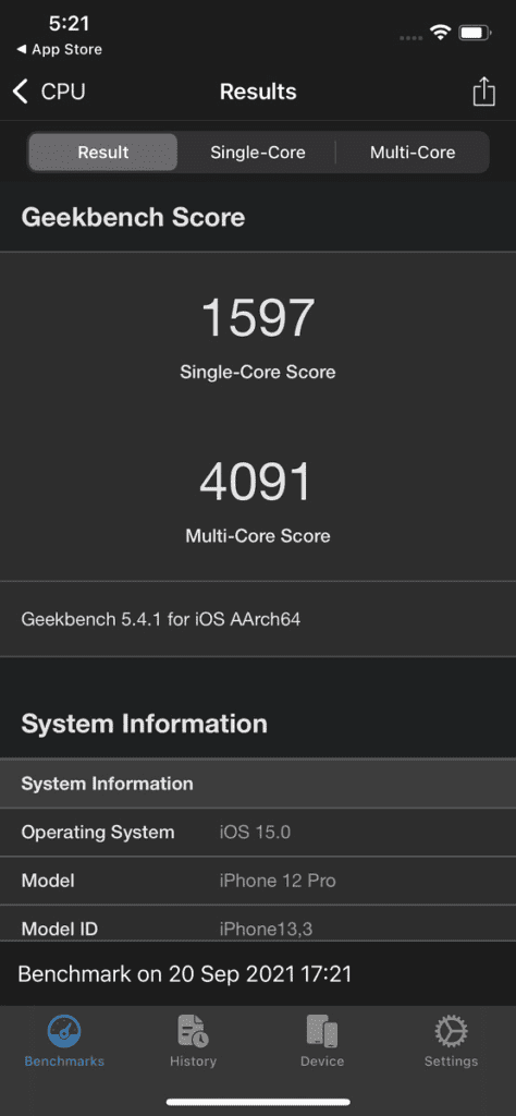 Scores Geekbench de l'iPhone 12 Pro