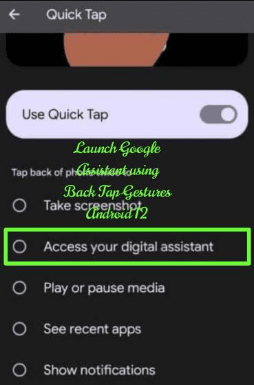 Ouvrez Google Assistant en utilisant le geste du toucher arrière sur Android 12.