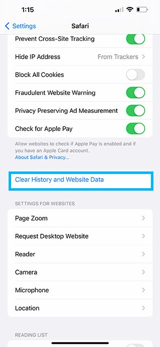 Clear history and website data