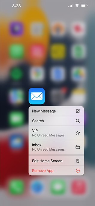 Press and hold Mail app