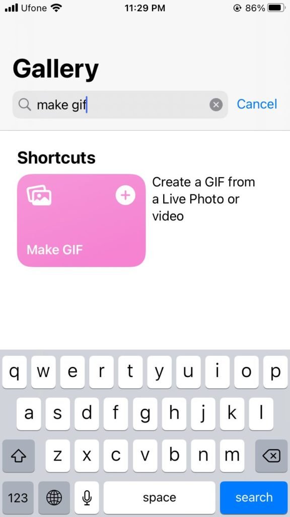 créer un raccourci GIF iPhone