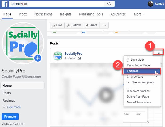 Edit a post you have shared as your Facebook page