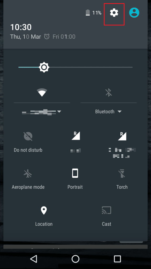 appuyez sur l'icône d'engrenage pour ouvrir les paramètres du téléphone Moto X