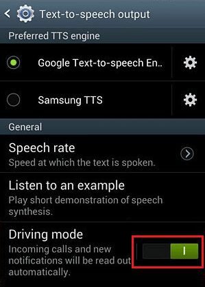 Désactivez le commutateur pour le mode de conduite qui se trouve sous l'onglet Général |  Comment activer le mode de conduite Samsung Galaxy S3