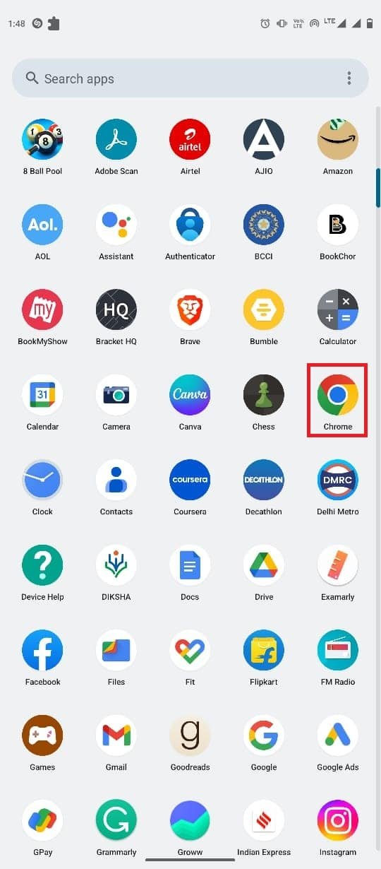 Buka Google Chrome dari menu telepon