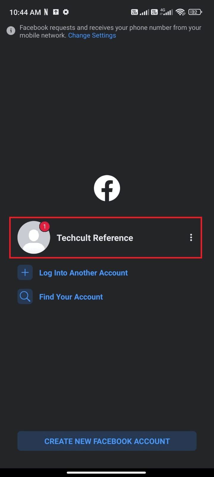 tap on your Facebook account to log in again