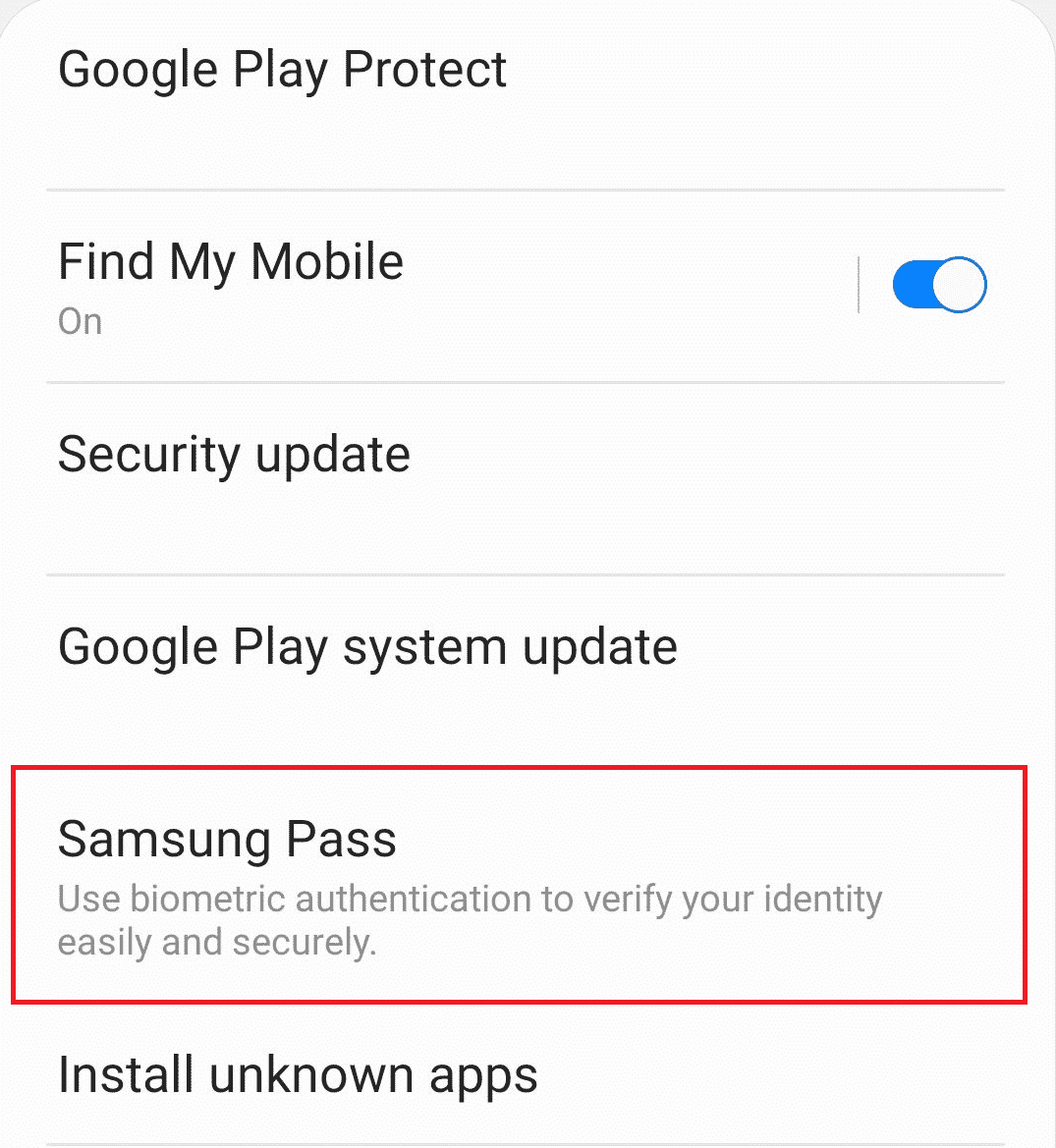 Appuyez sur Samsung Pass | 
